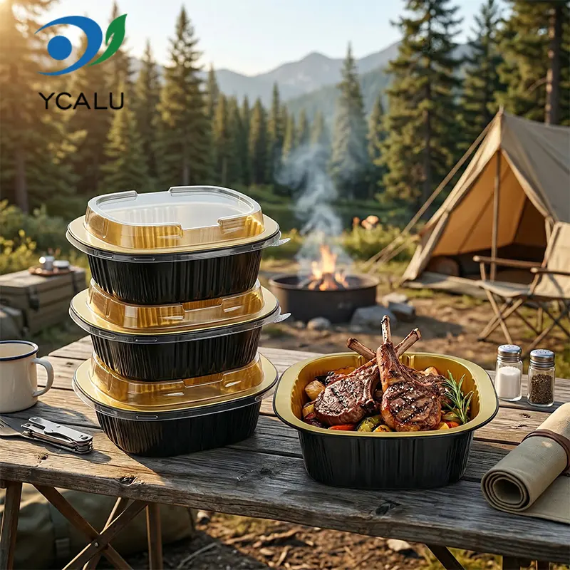 Kothak kothak binaural sing bisa digunakake ireng emas Aluminium Foil Containers