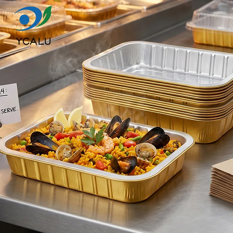 Kontainer Aluminium Foil Disposable Catering Golden Rectangle