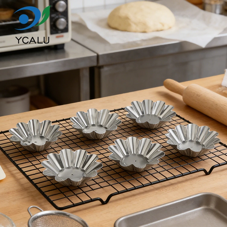 Tray Tart Egg Chrysanthemum Disposable Wadah Panganan Aluminium Foil Perak