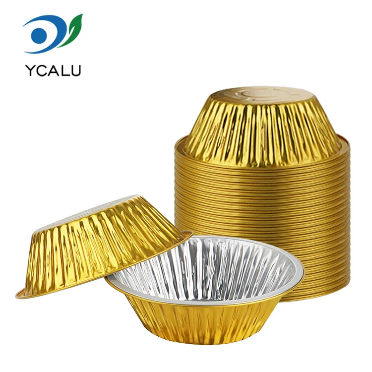 Kontainer Aluminium Foil Bentuk Bulat Emas sing bisa digunakake Kontainer Aluminium Foil Bentuk Bulat Emas sing bisa digunakake