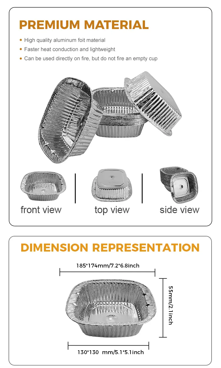 Square silver takeaway packing Aluminum Foil Container