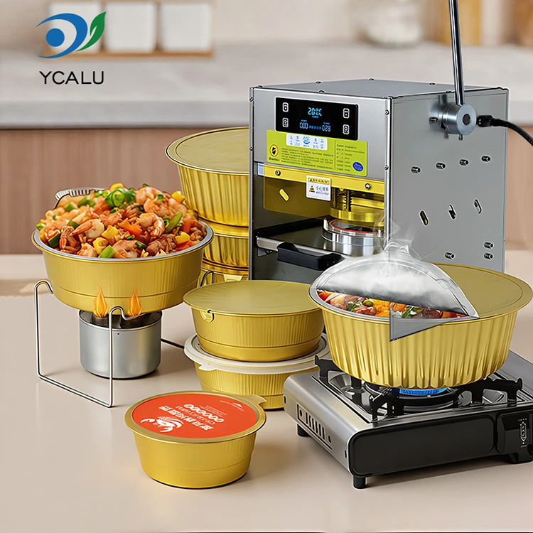 Mesin Penyegel Panas Manual kanthi Wadah Aluminium Foil Emas