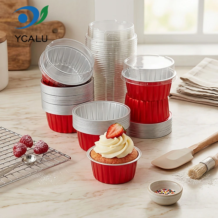 Siji-wektu panggang cupcakes warni Smoothwall Aluminium Foil Containers